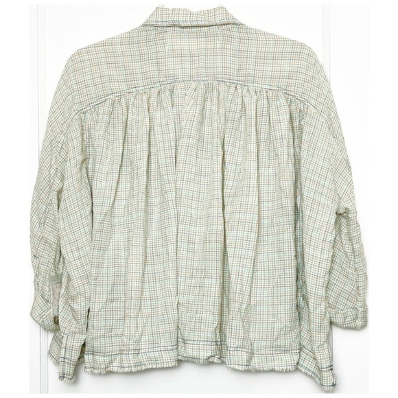 NWT FREE PEOPLE Rainbow Plaid Oversized Button Up Pleated Cropped Prairie Top S - Picture 7 of 13